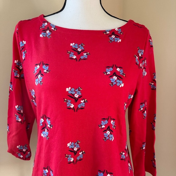 *CHARTER CLUB* Red x Blue Floral Fashion Long Sleeve Cotton Top Size Medium - Picture 2 of 7